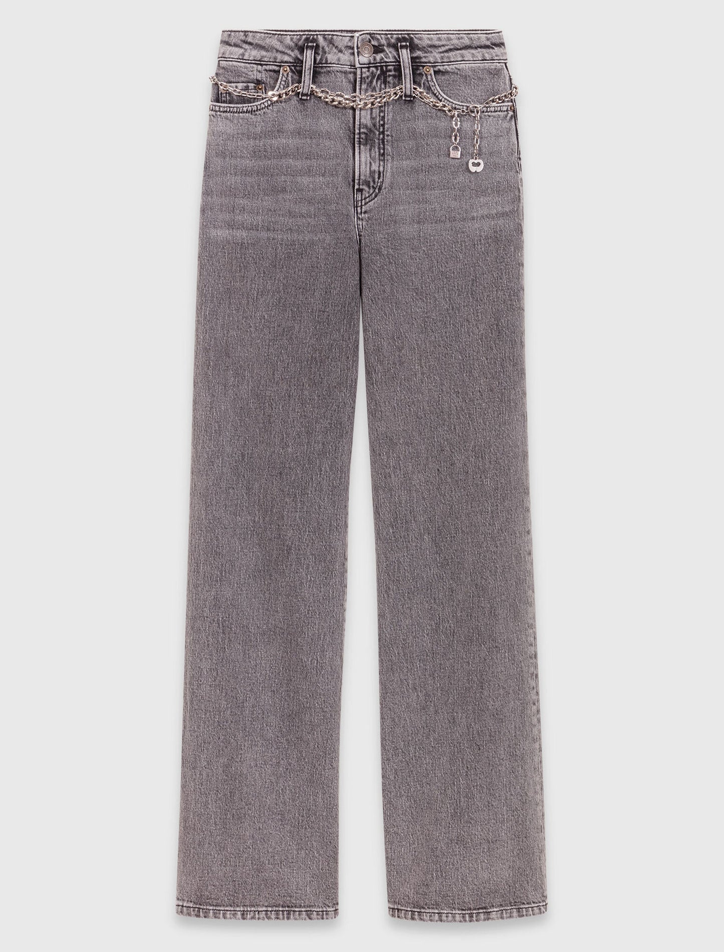 Wide-leg jeans with chain-link belt Grey