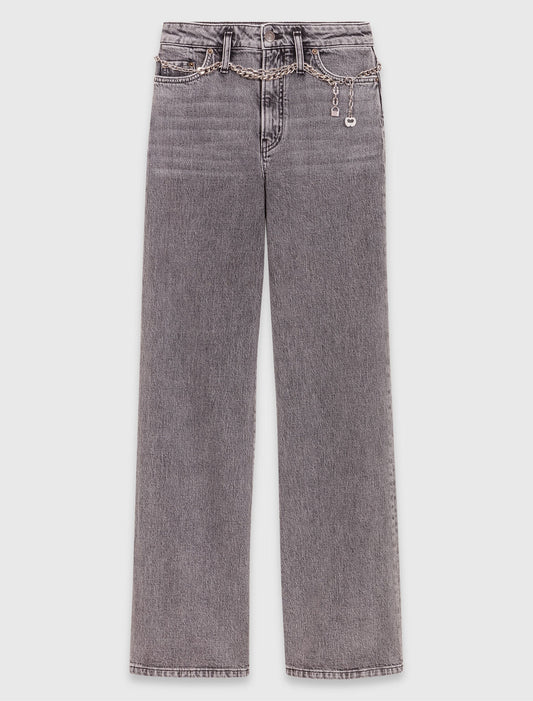 Wide-leg jeans with chain-link belt Grey