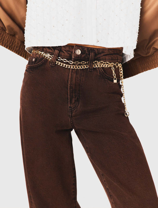 Bootcut jeans with chain Brown