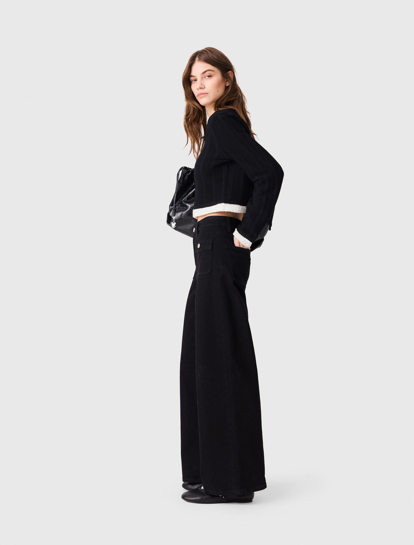 Straight-leg jeans with patch pockets Black