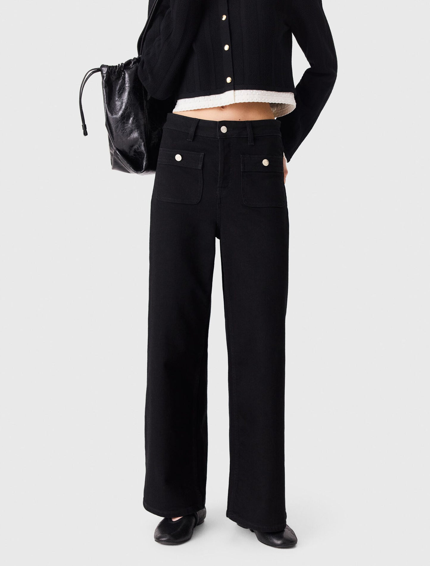 Straight-leg jeans with patch pockets Black