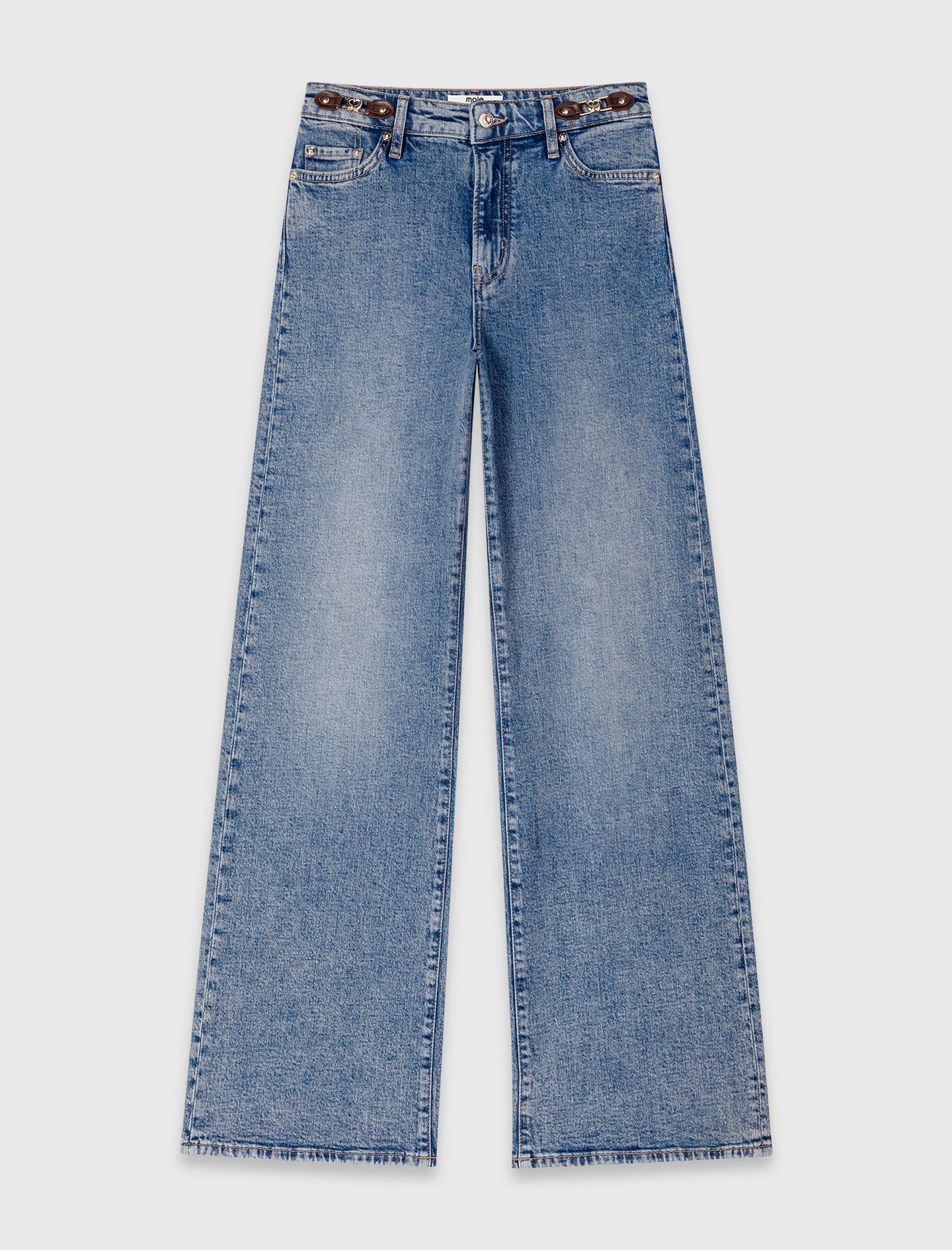 Wide-leg leather buckle jeans Blue
