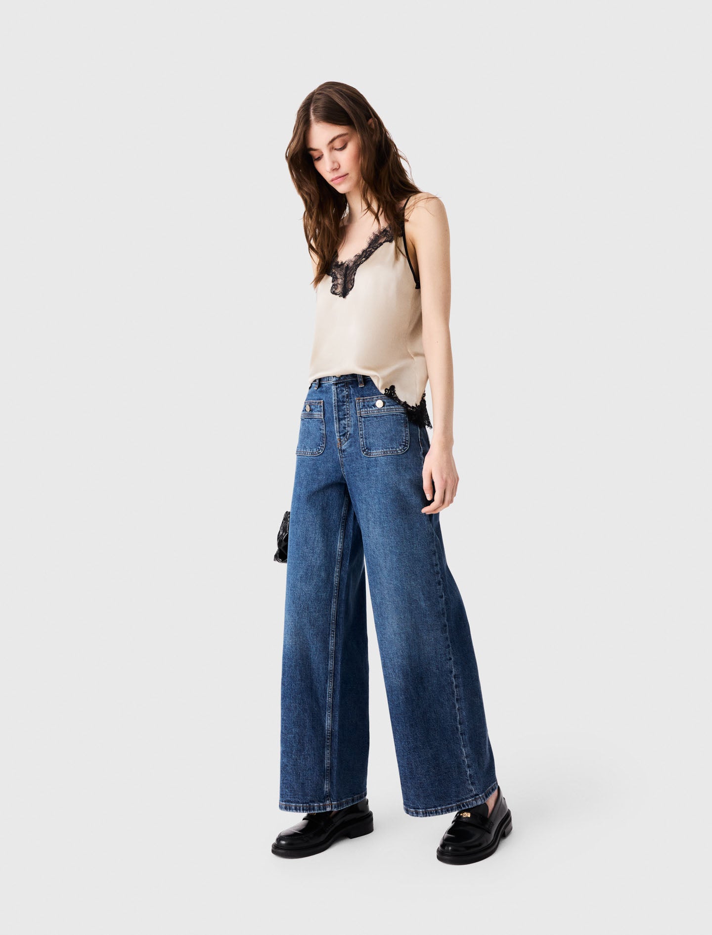 Wide-leg jeans with patch pockets Blue