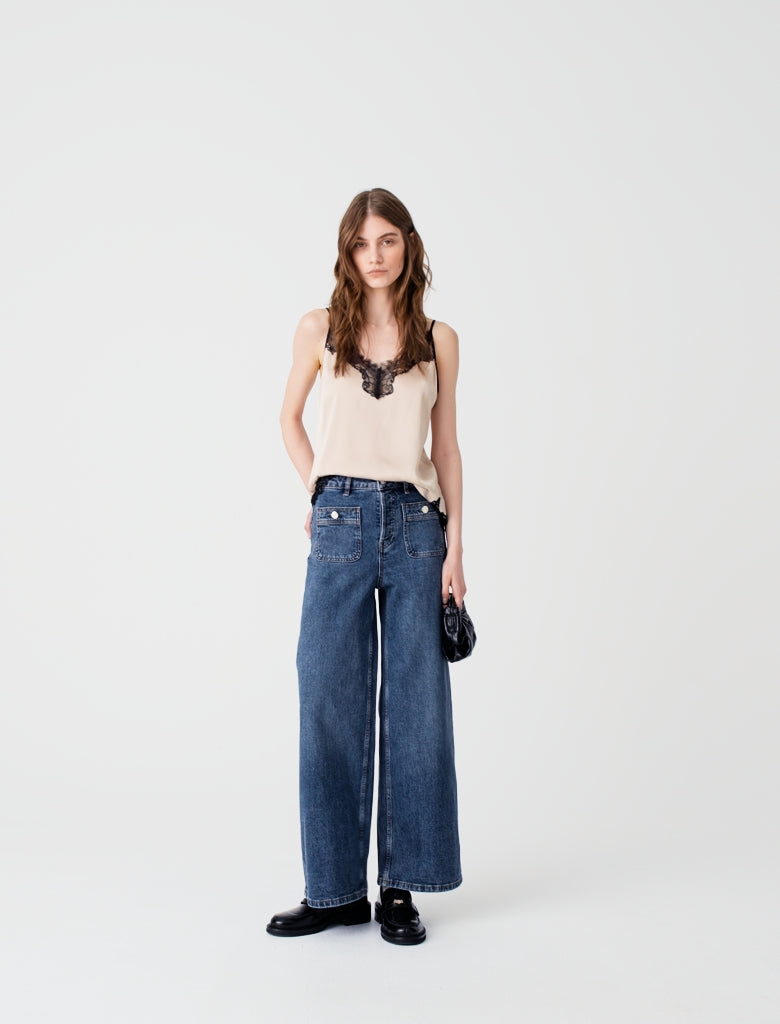 Wide-leg jeans with patch pockets Blue