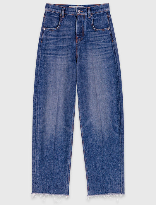 Carrot-cut jeans with a twilly Blue