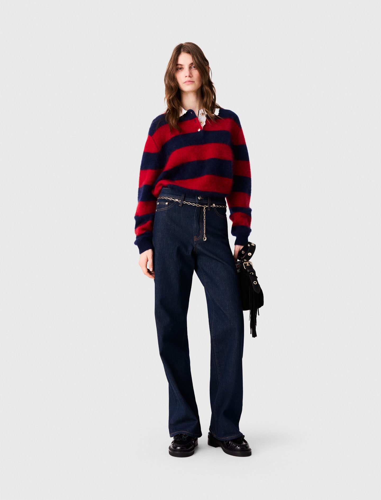 Wide-leg jeans with chain-link belt Navy