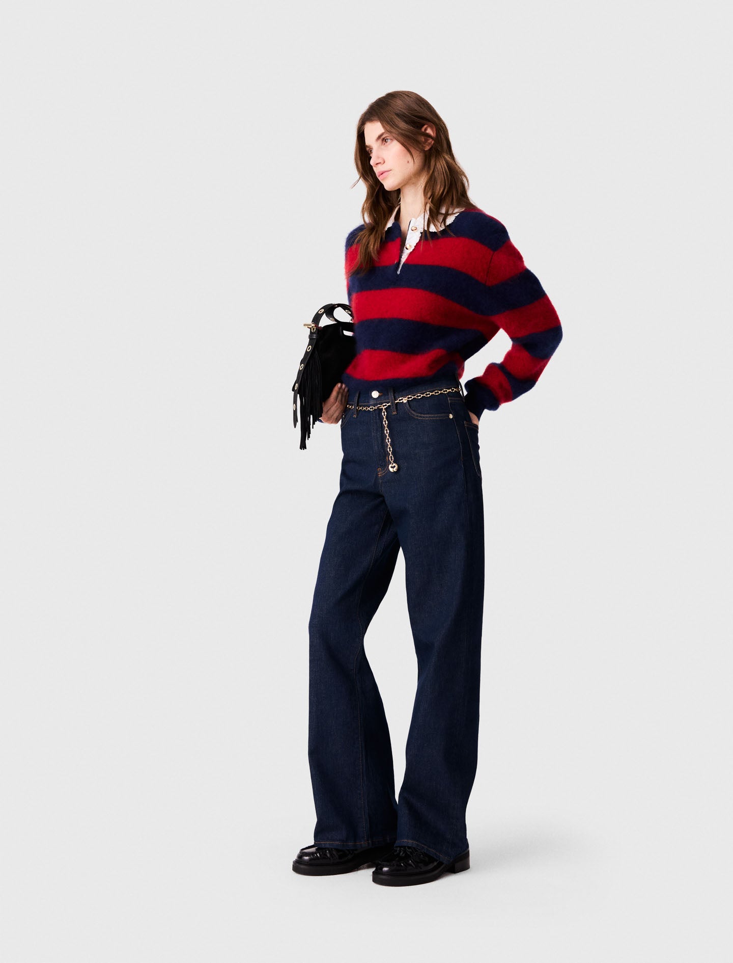 Wide-leg jeans with chain-link belt Navy