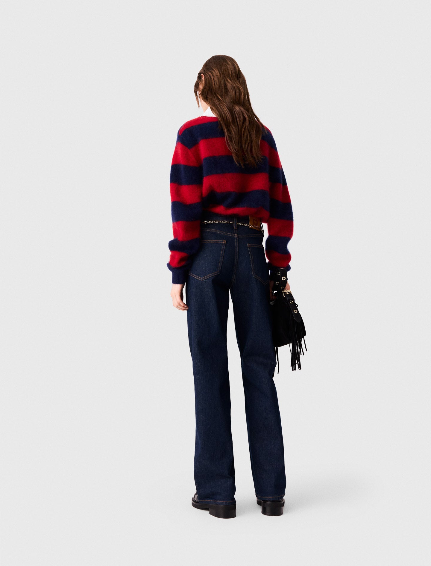 Wide-leg jeans with chain-link belt Navy