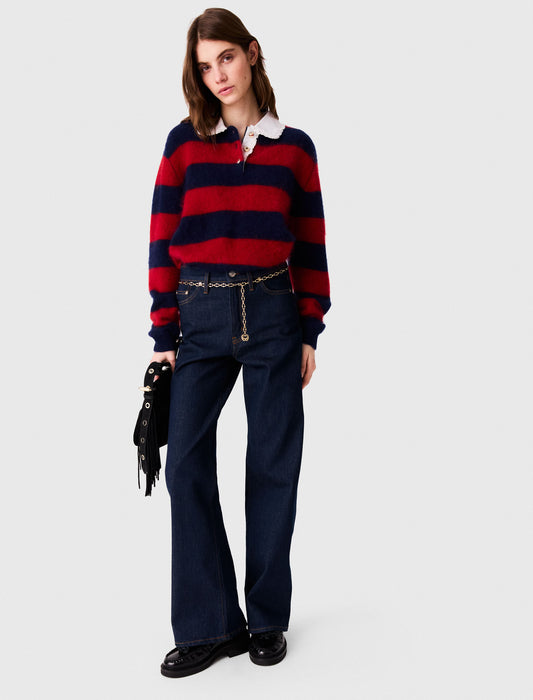 Wide-leg jeans with chain-link belt Navy