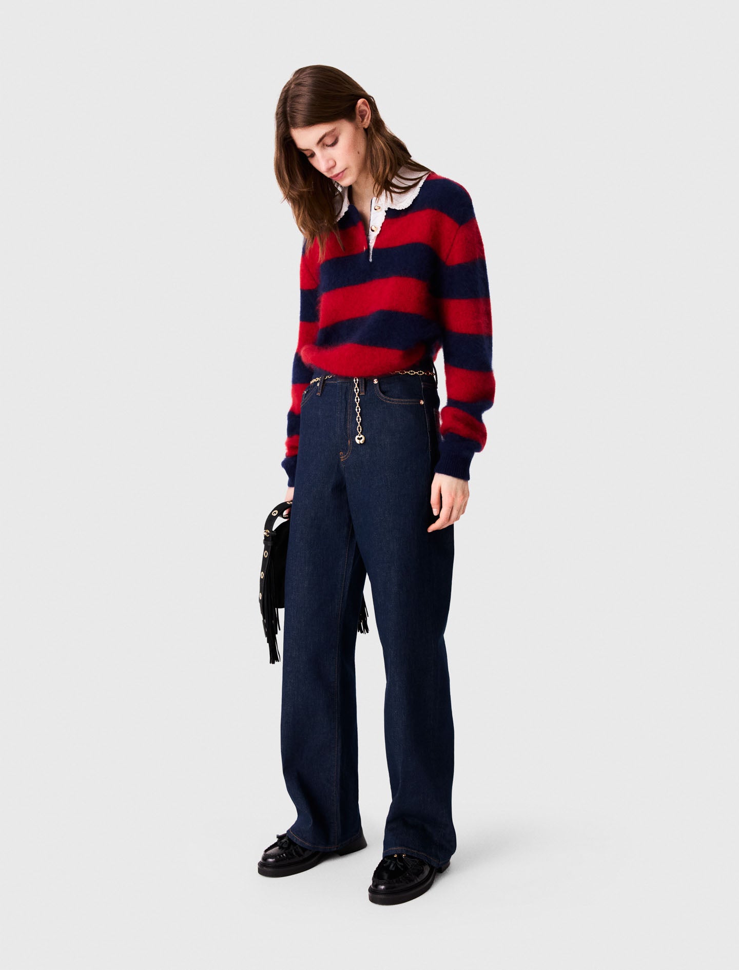 Wide-leg jeans with chain-link belt Navy