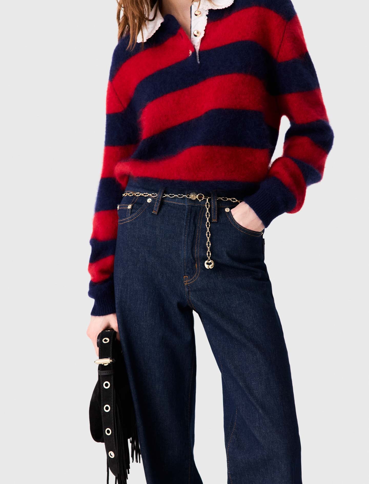 Wide-leg jeans with chain-link belt Navy