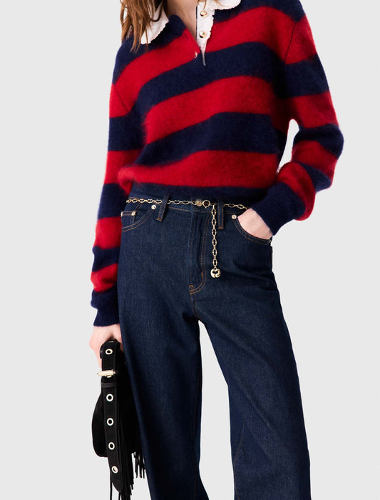 Wide-leg jeans with chain-link belt Navy