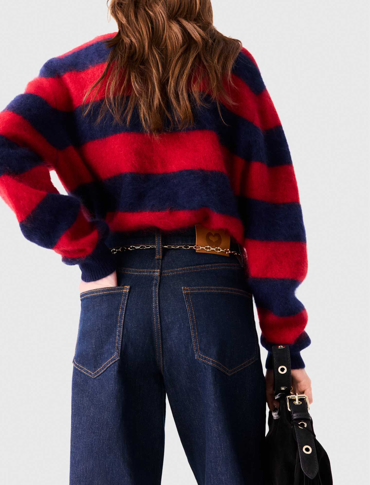 Wide-leg jeans with chain-link belt Navy