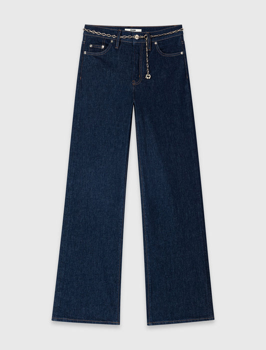 Wide-leg jeans with chain-link belt Navy