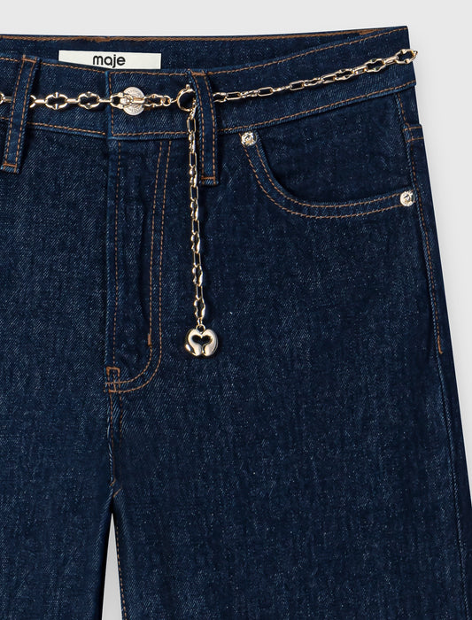 Wide-leg jeans with chain-link belt Navy