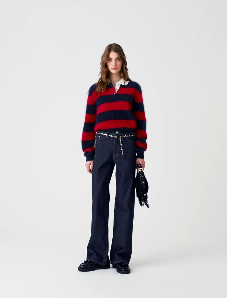Wide-leg jeans with chain-link belt Navy