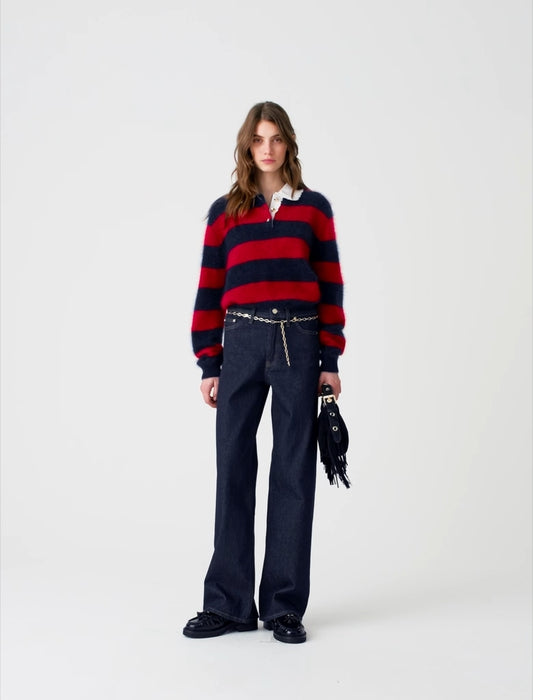 Wide-leg jeans with chain-link belt Navy