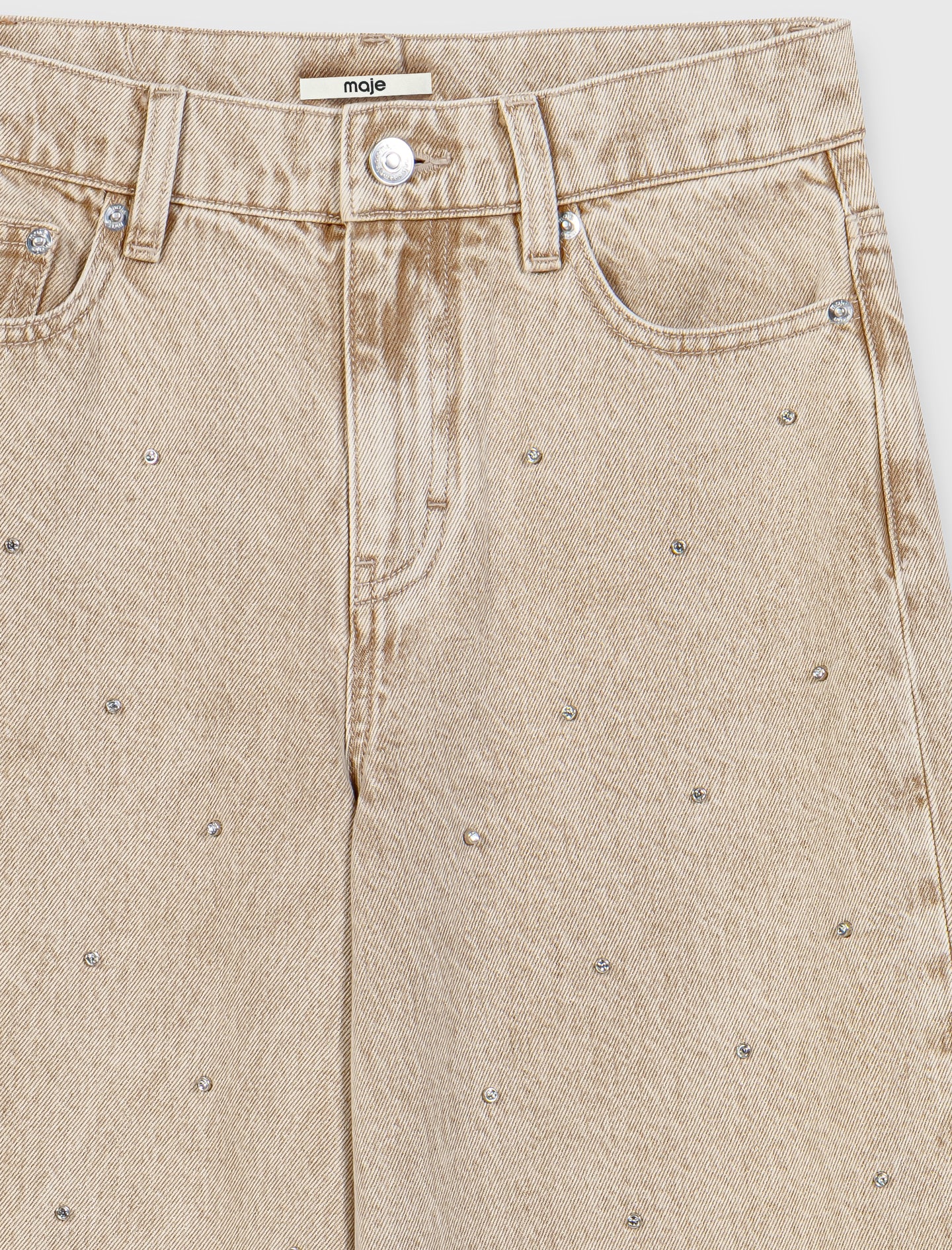 Wide-leg rhinestone jeans Beige