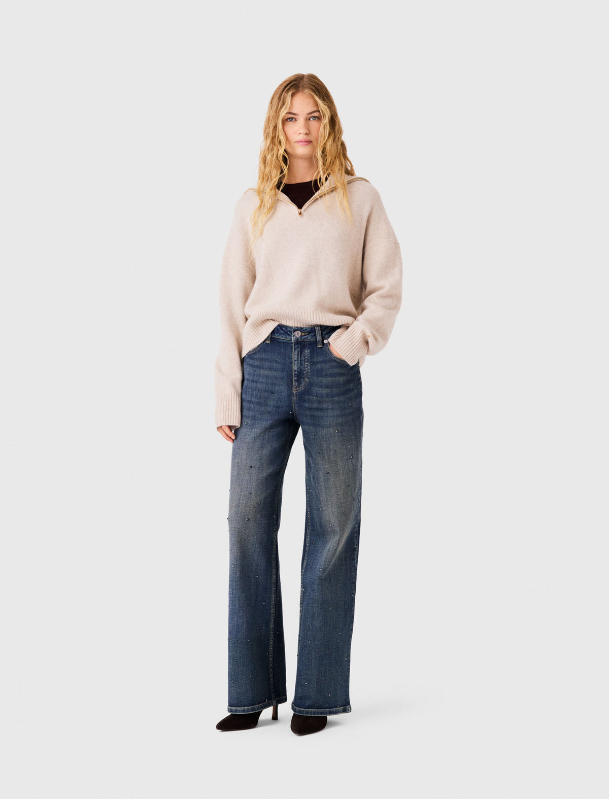 Wide-leg jeans with rhinestones Blue