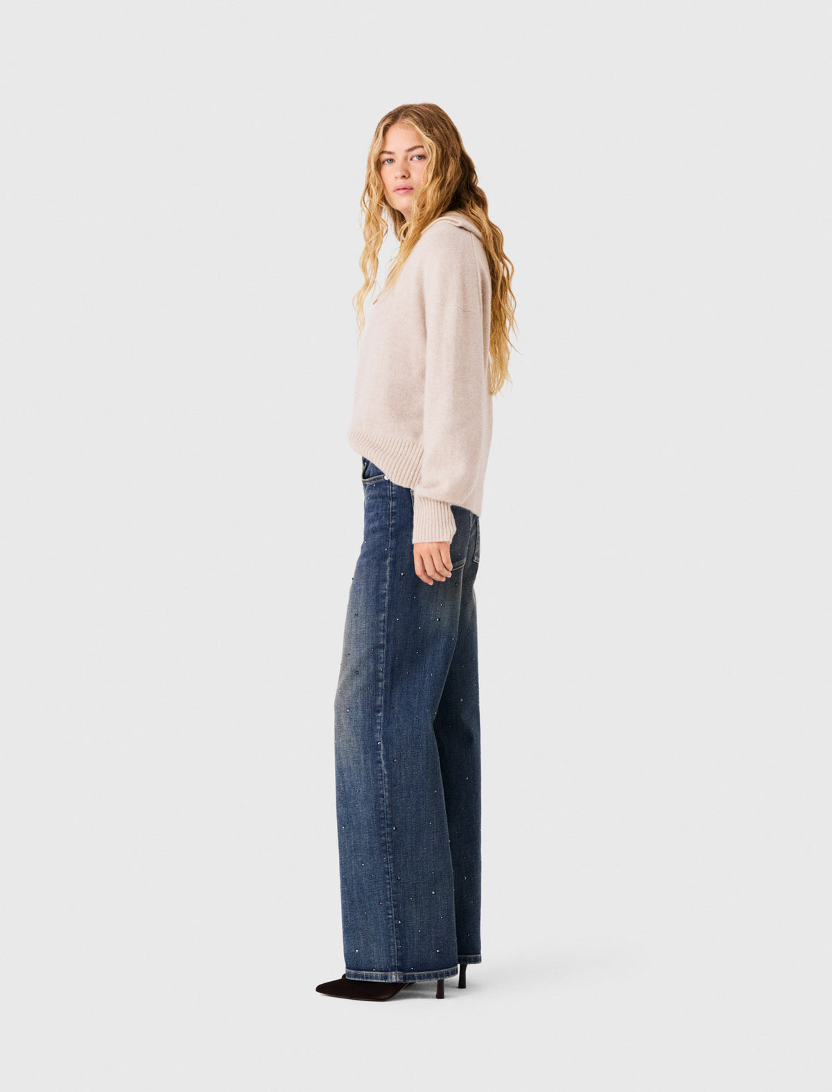 Wide-leg jeans with rhinestones Blue