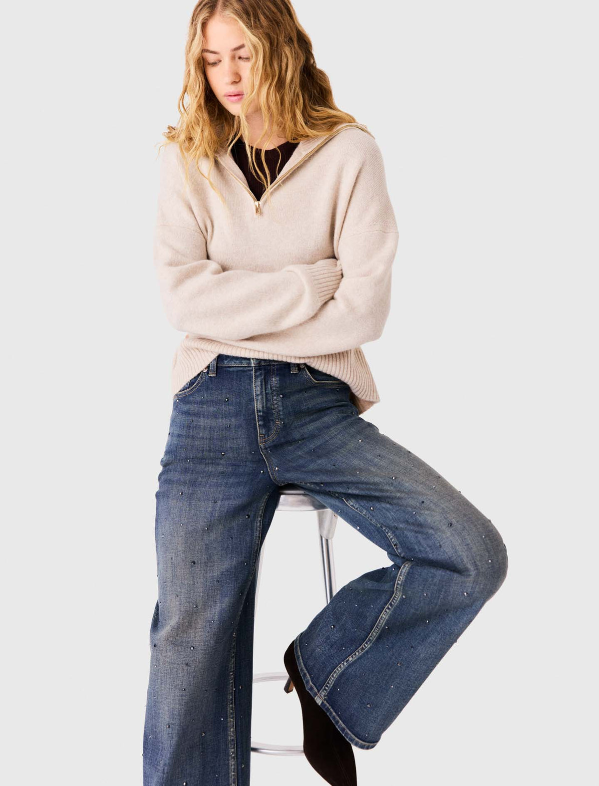 Wide-leg jeans with rhinestones Blue