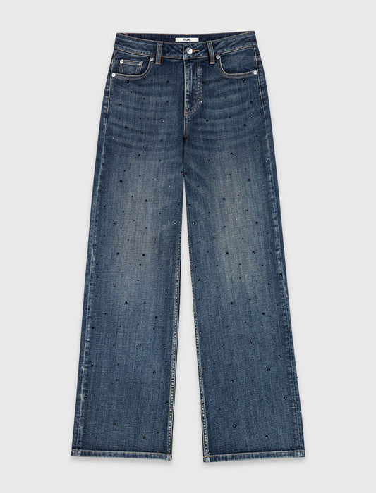 Wide-leg jeans with rhinestones Blue