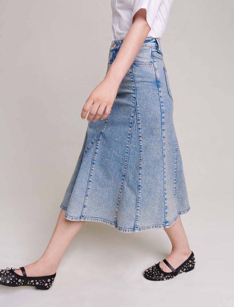 Blue-Denim Midi Skirt