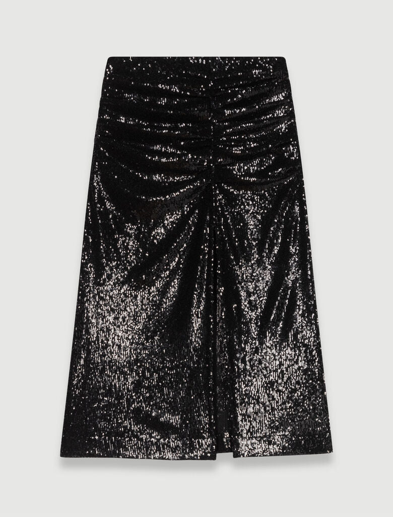 Black-Sparkling Sequin Midi Skirt