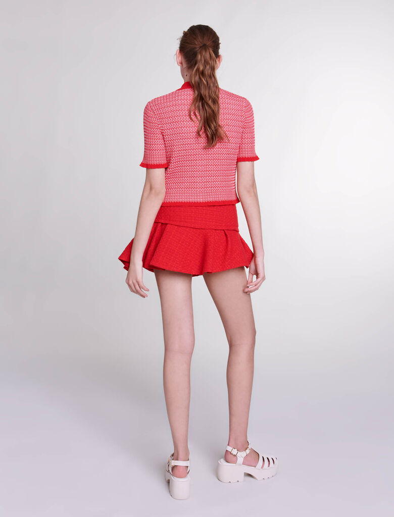 Red-Asymmetrical tweed miniskirt