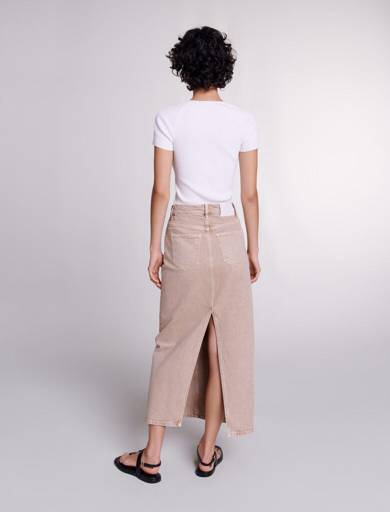 Brown-Long denim skirt