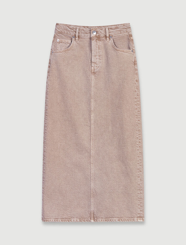 Brown-Long denim skirt