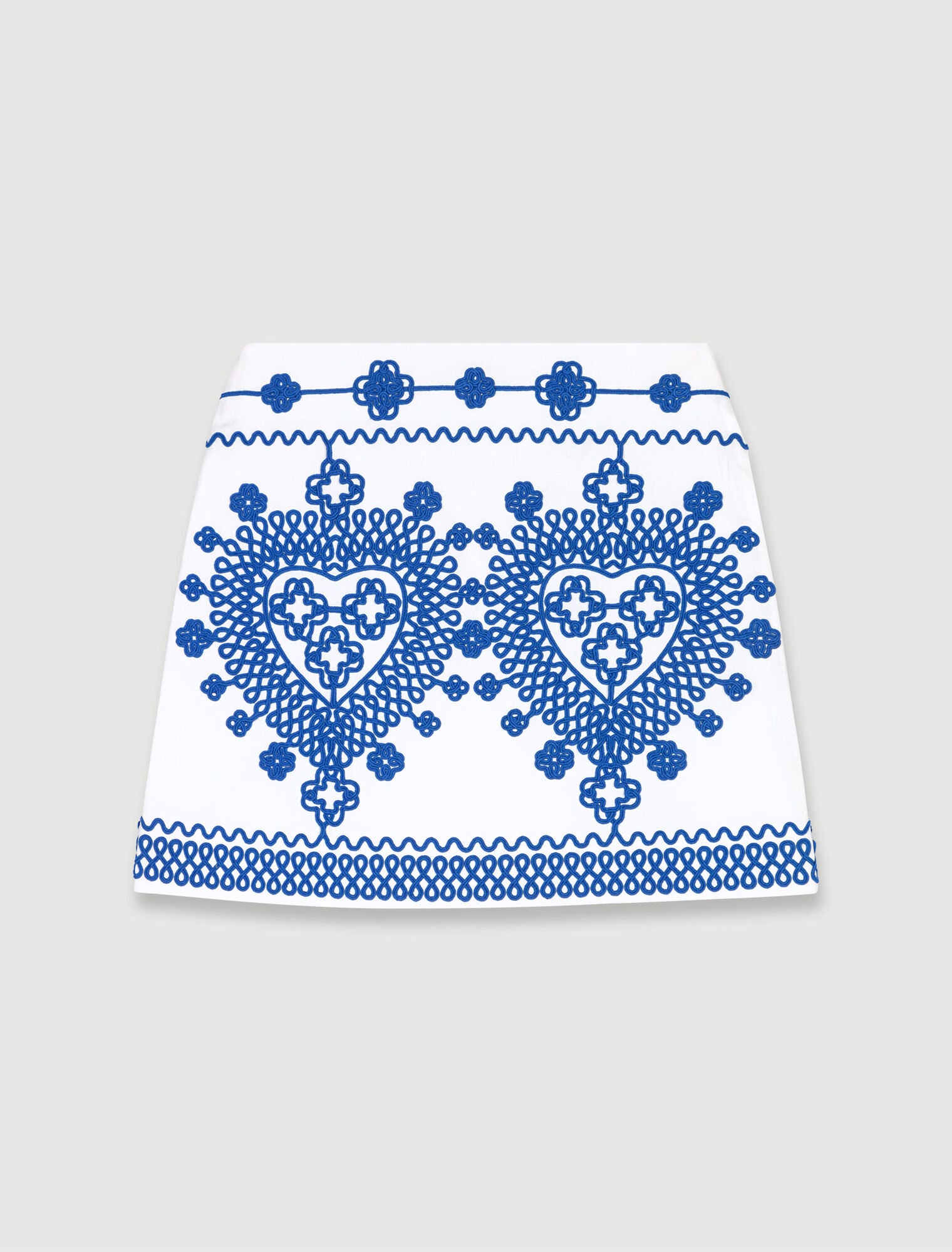 White/Blue Embroidered pencil skirt