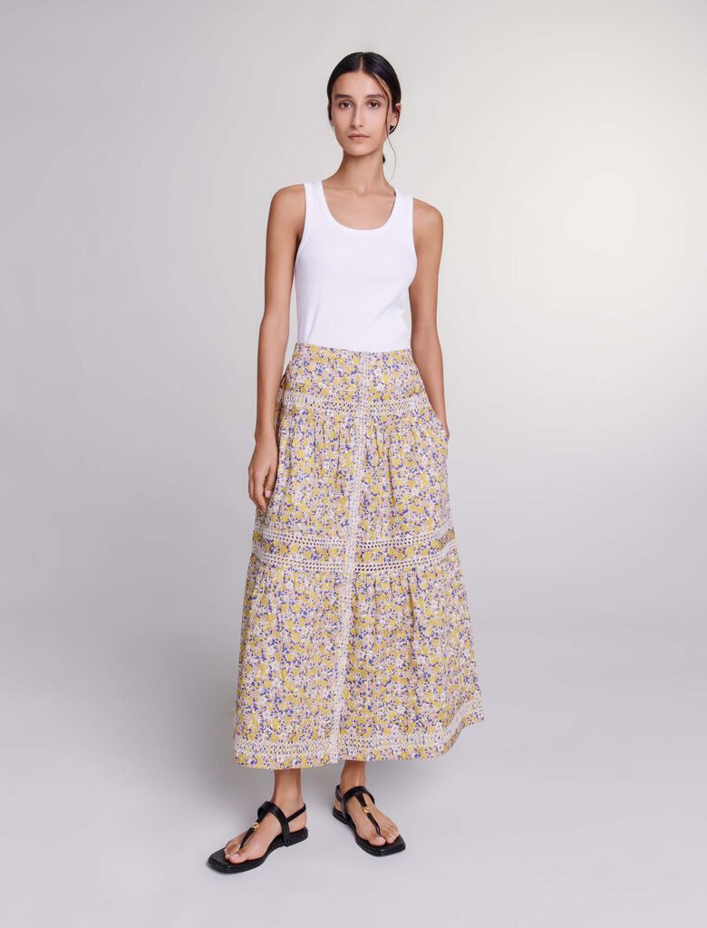 Long floral embroidered skirt