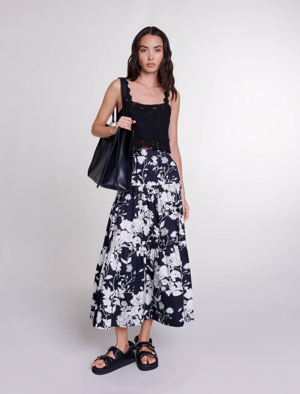 Print Ecru Black Floral-featured-Floral print maxi skirt
