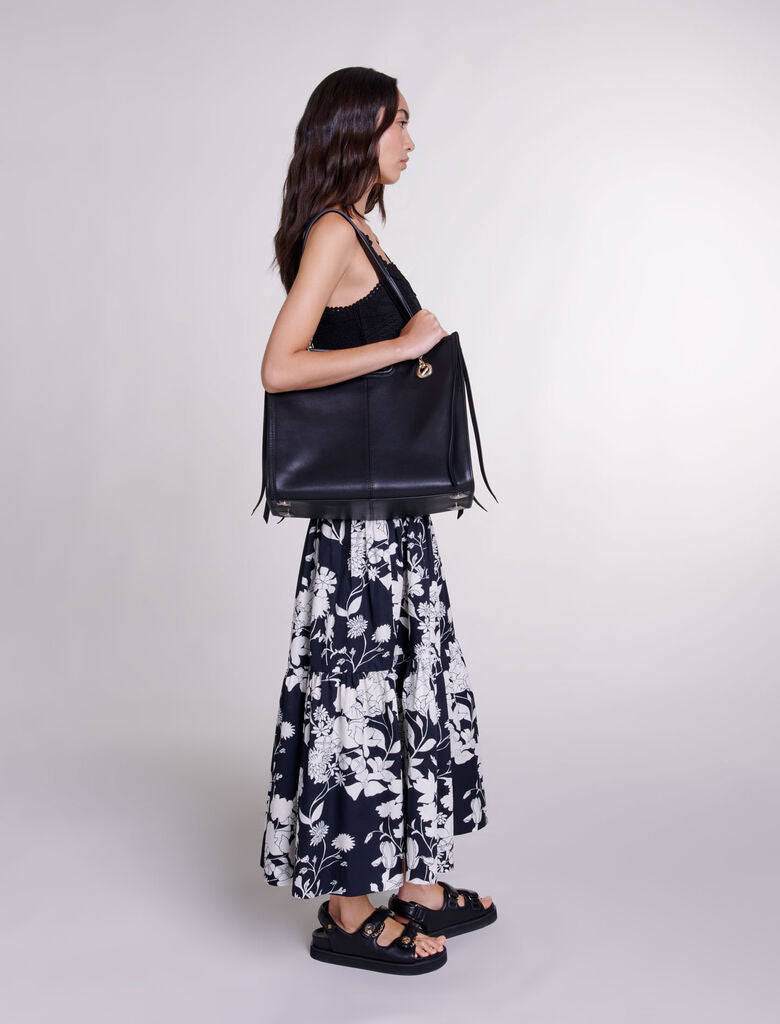 Print Ecru Black Floral-Floral print maxi skirt