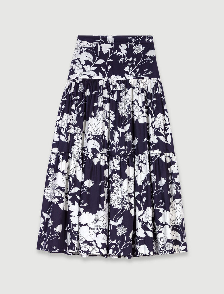 Print Ecru Black Floral-Floral print maxi skirt