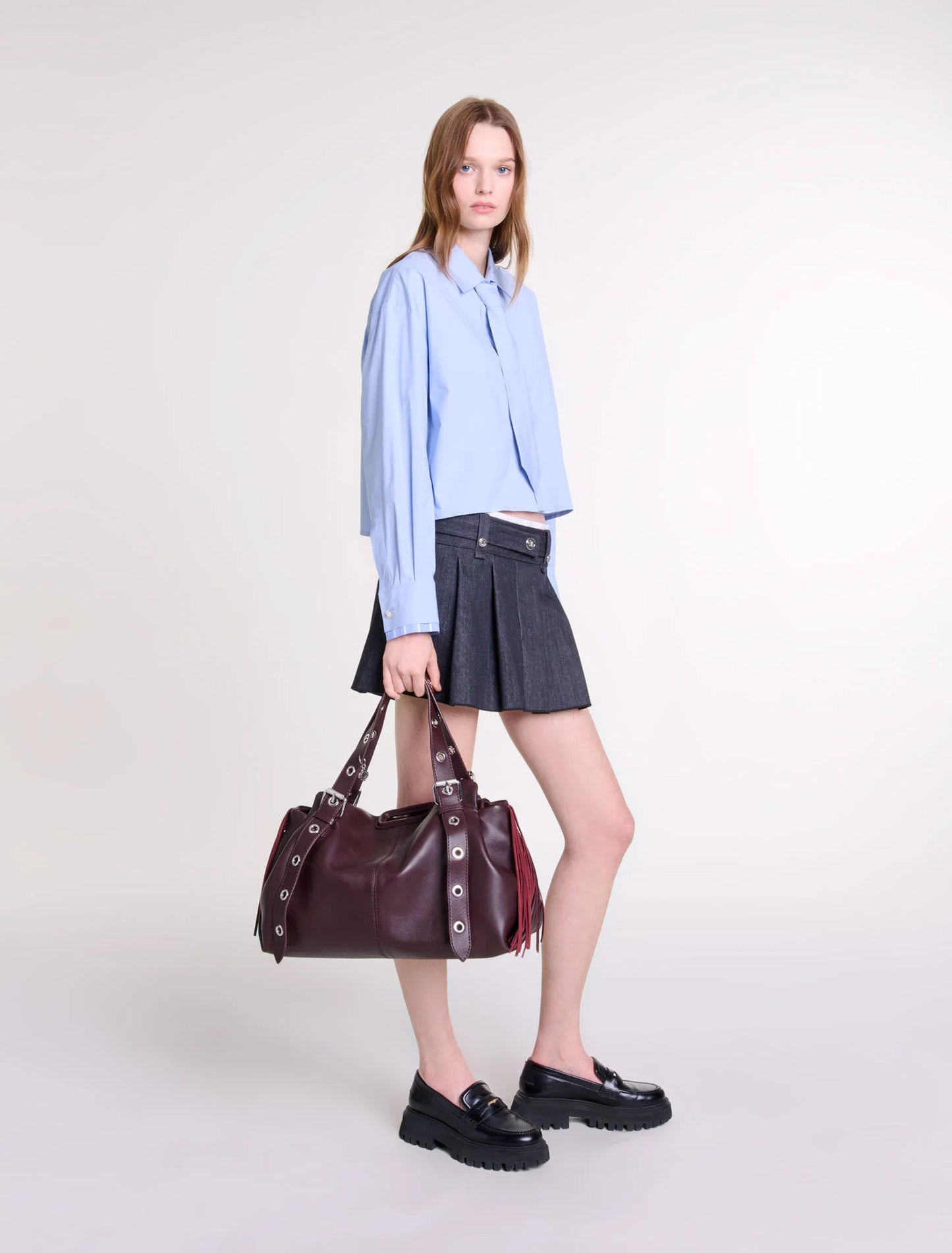 Black-Black denim-effect mini skirt