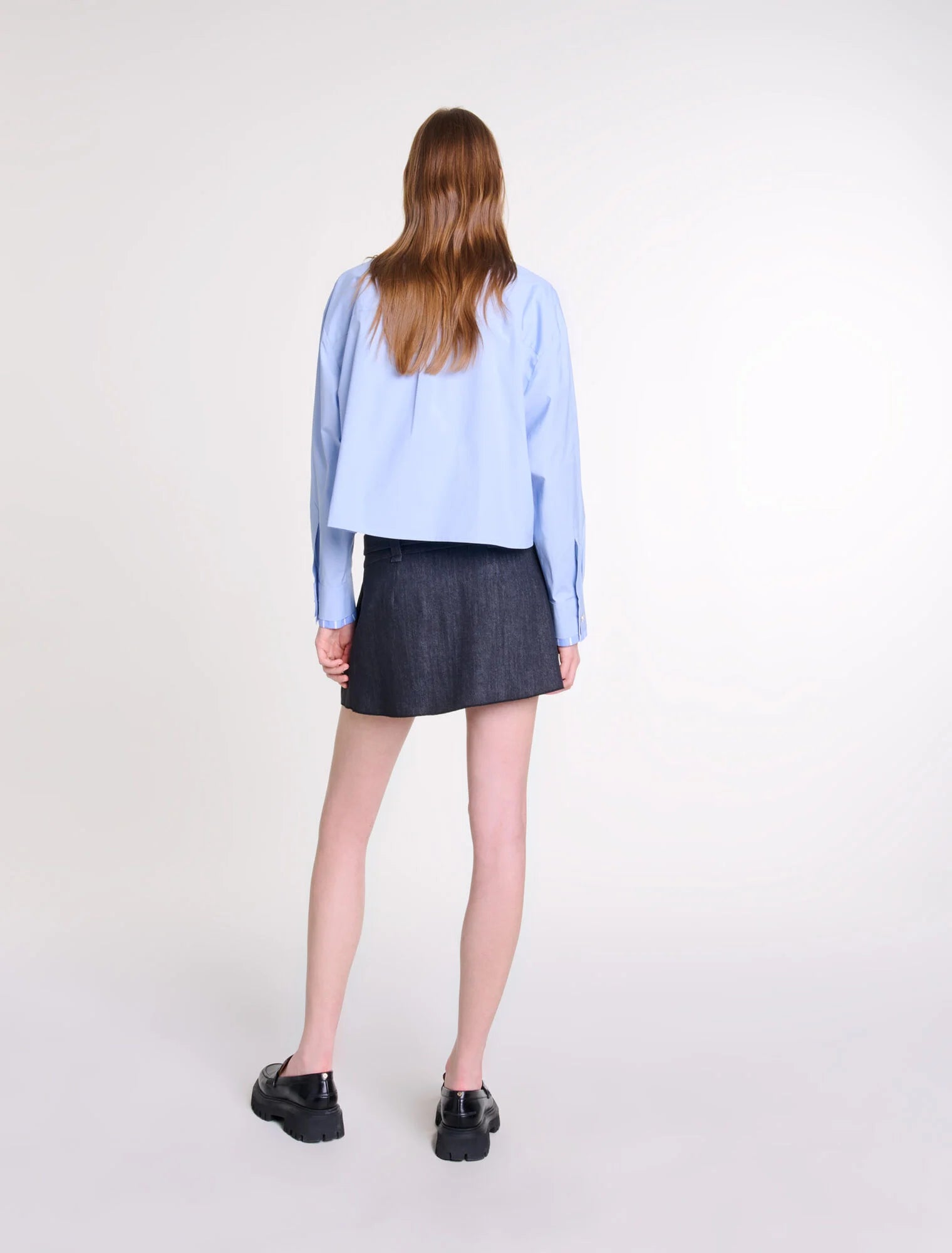 Black-Black denim-effect mini skirt