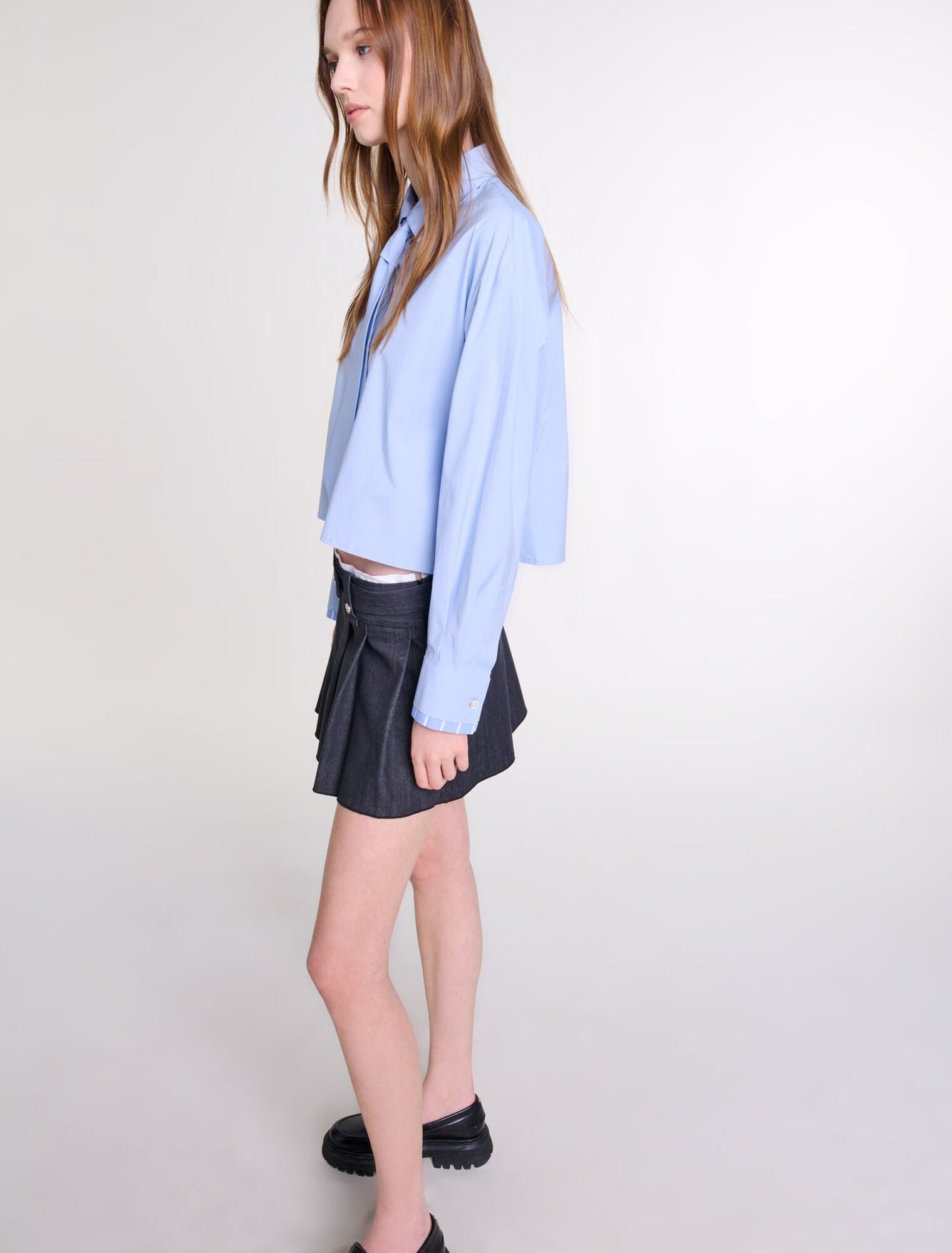 Black-Black denim-effect mini skirt