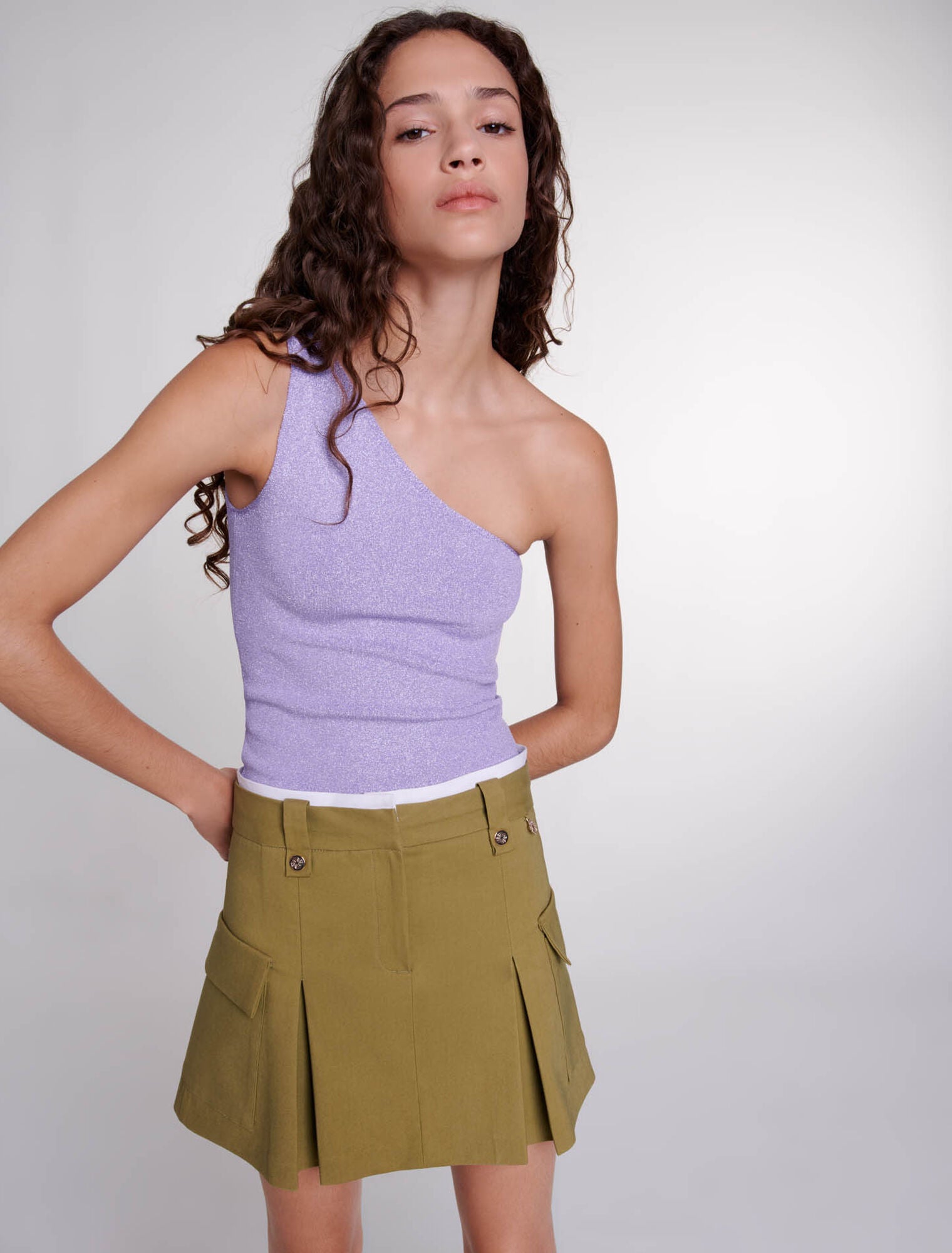 Khaki-Pleated mini skirt