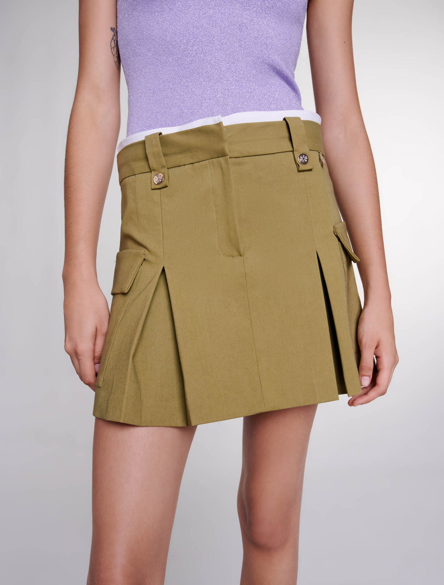 Khaki-Pleated mini skirt