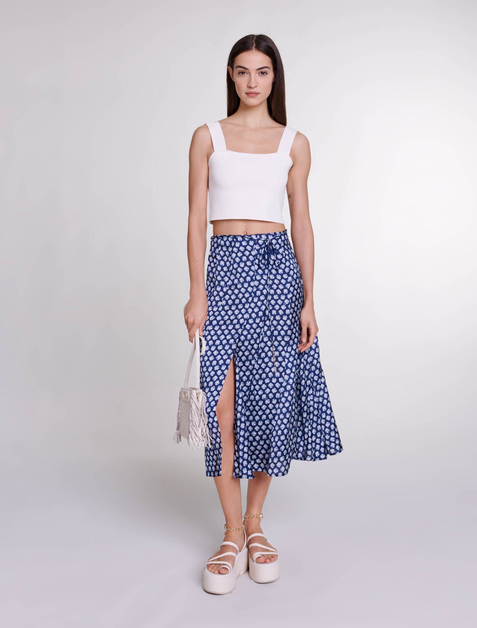 Clover Navy/Ecru featured Mid-length satin-effect skirt
