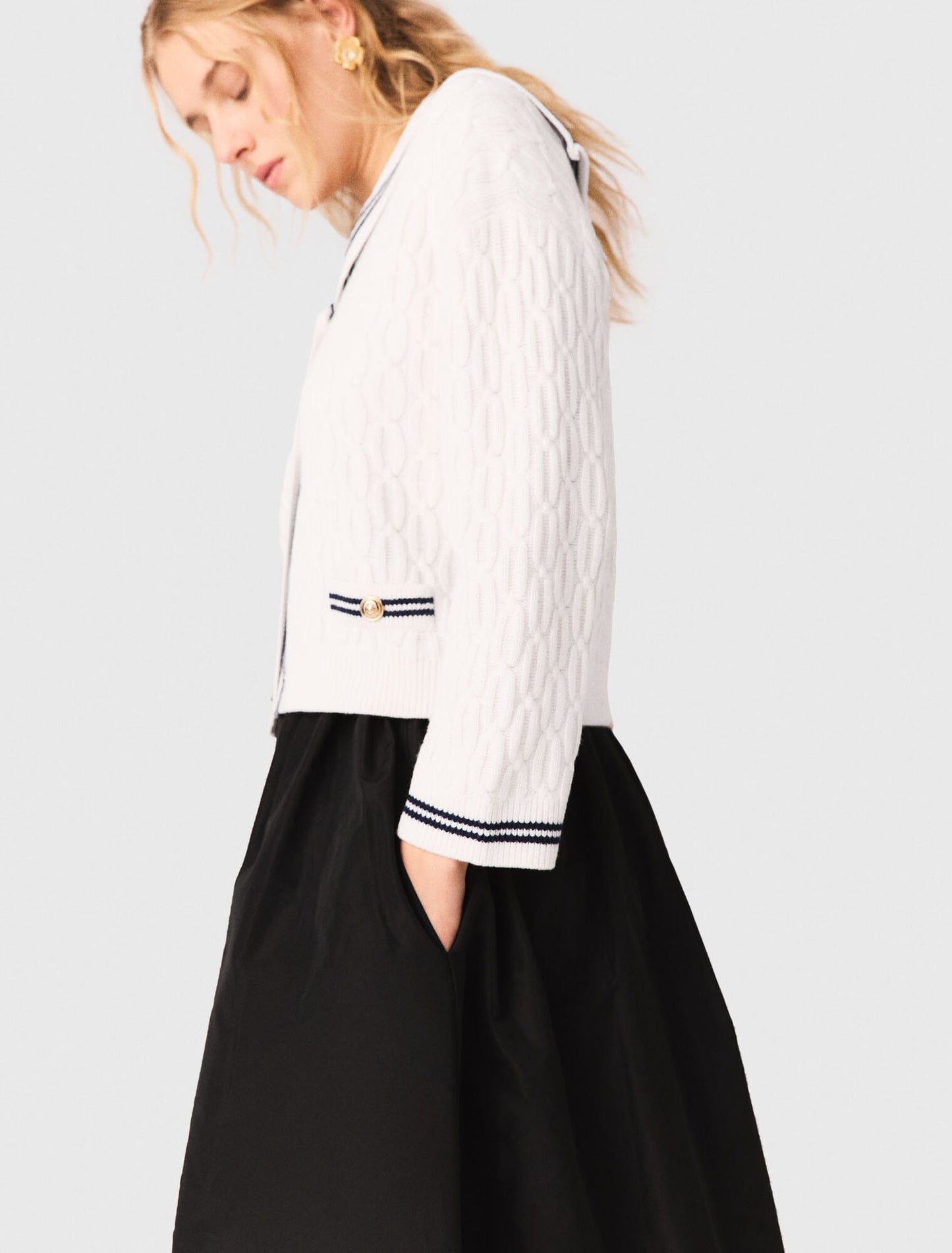 Long skirt with contrast waistband Black