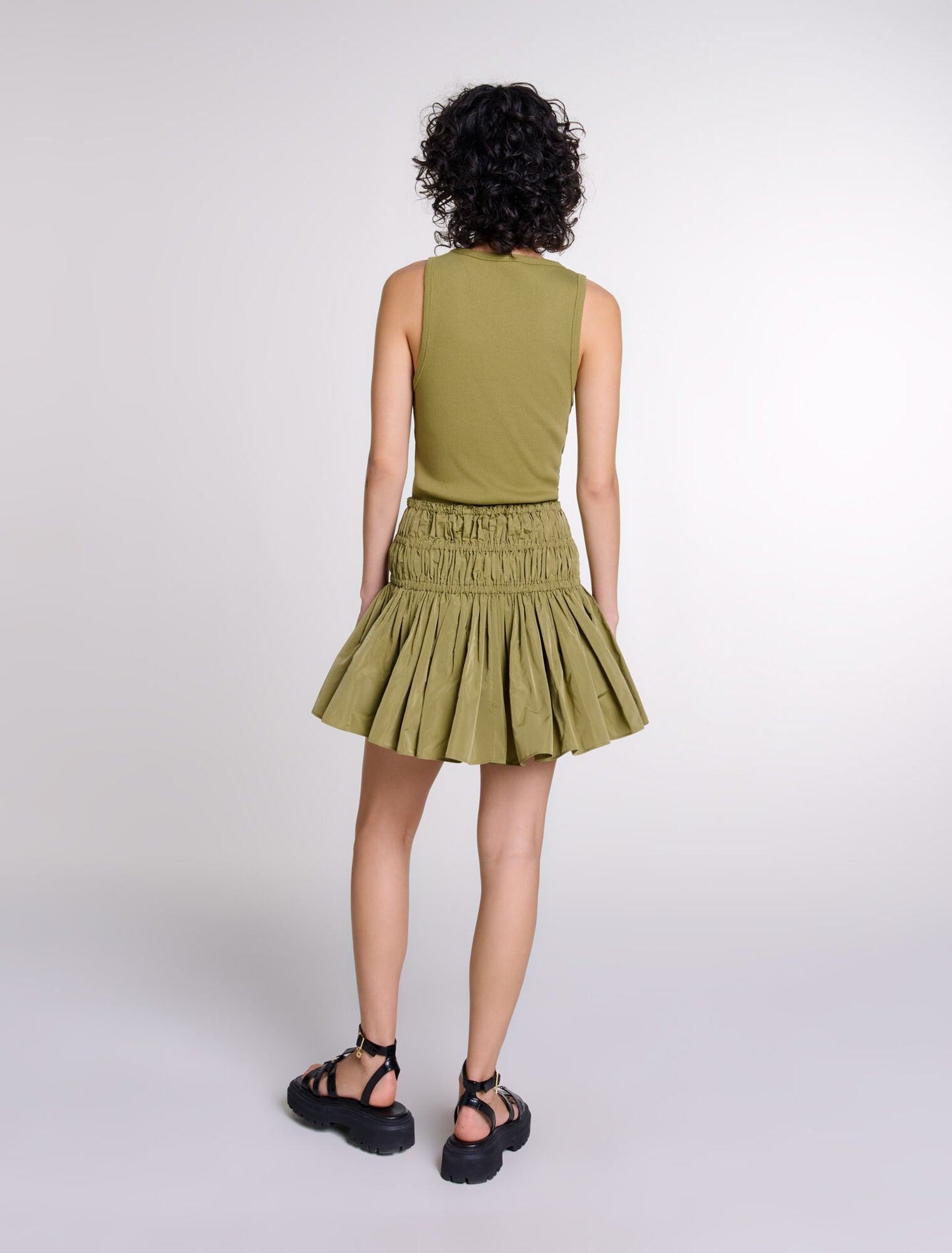 Khaki  -Short taffeta mini-skirt