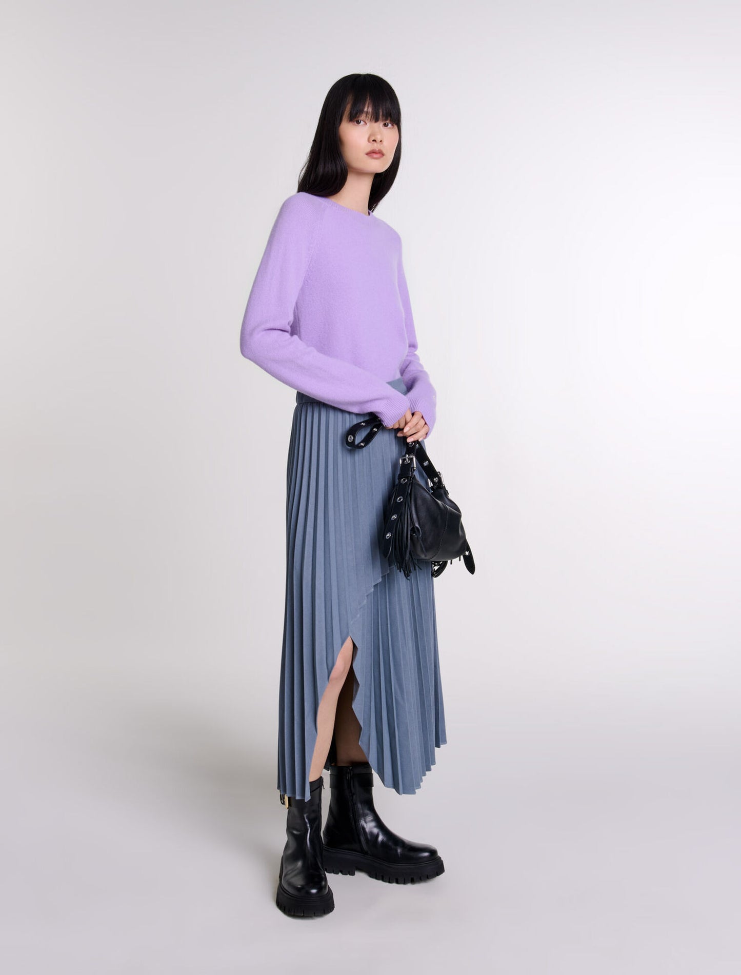 Grey featured Asymmetrical pleated skirt