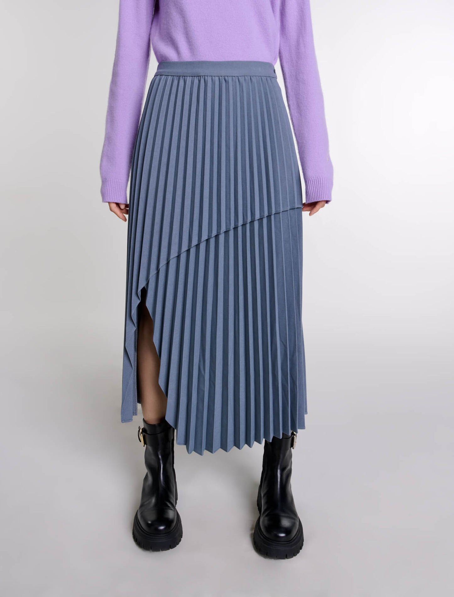 Grey   Asymmetrical pleated skirt