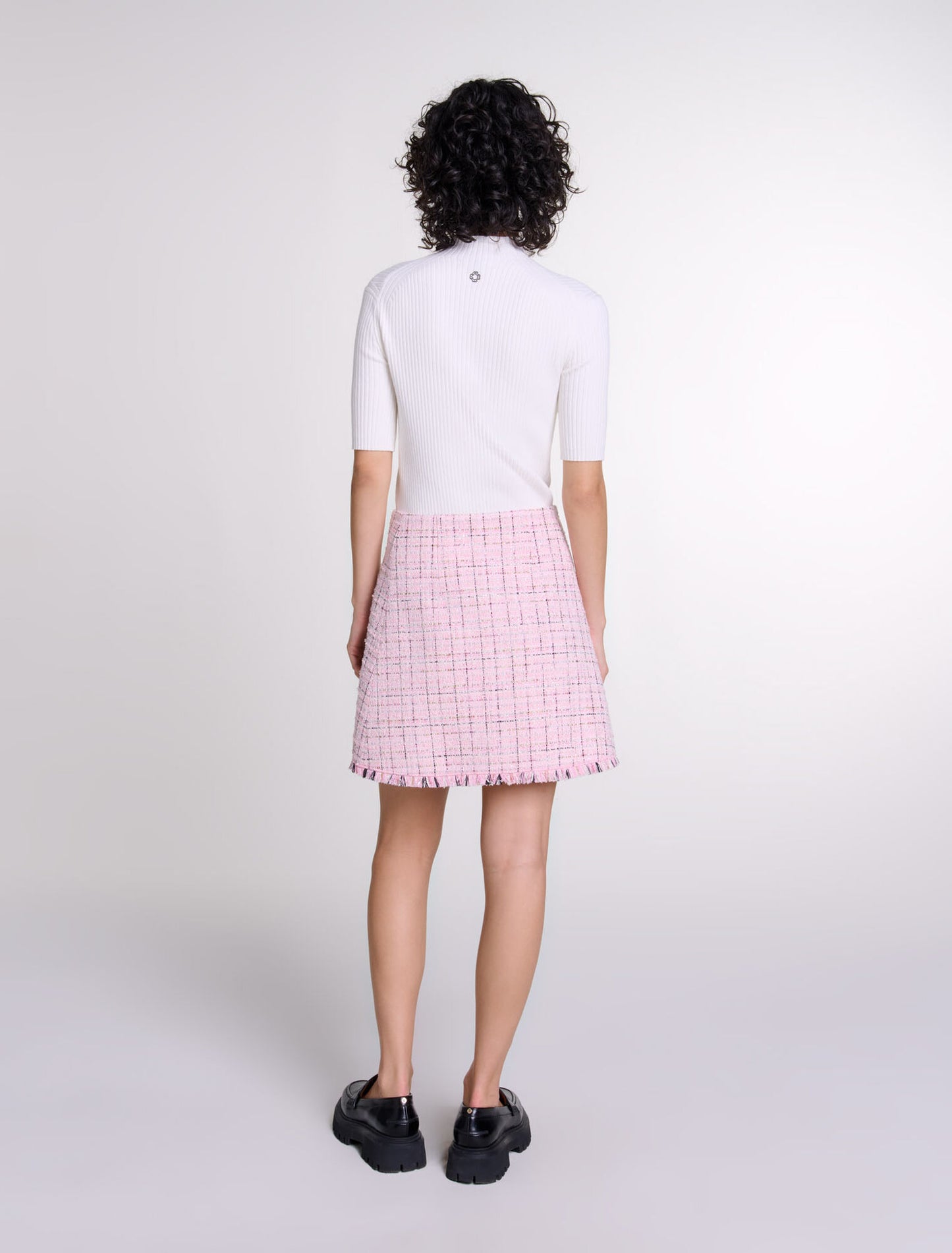 Pink  -Tweed skirt with belt