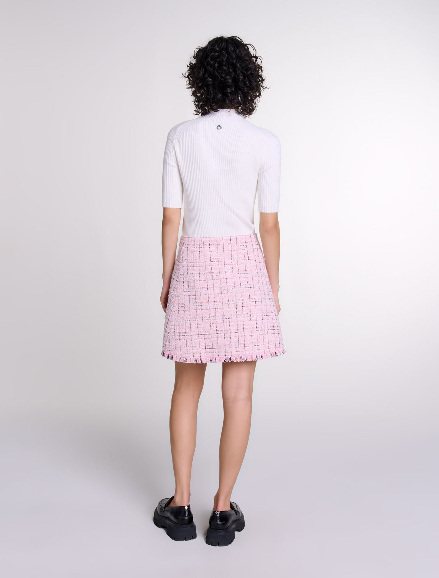 Pink  -Tweed skirt with belt