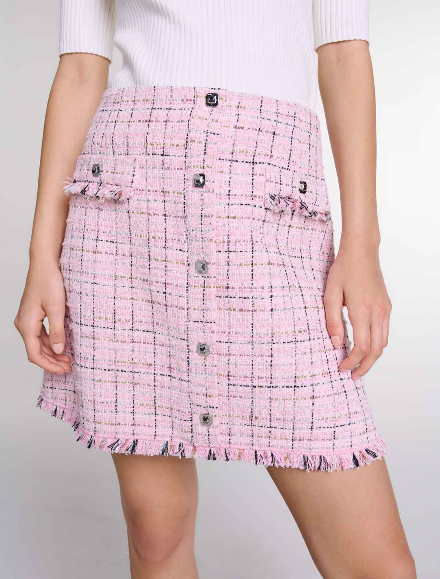 Pink  -Tweed skirt with belt