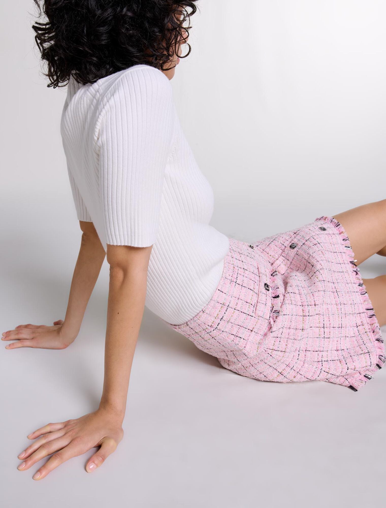 Pink  -Tweed skirt with belt